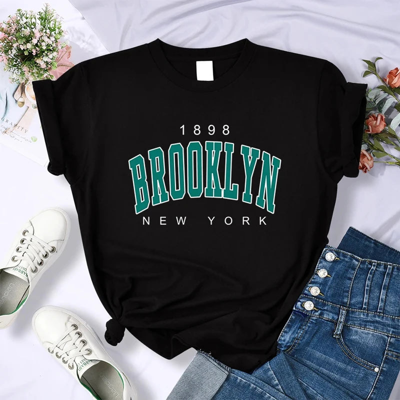 WomensOneStopShop™Vintage Womens T-Shirts 1898 Brooklyn New York Short Sleeve