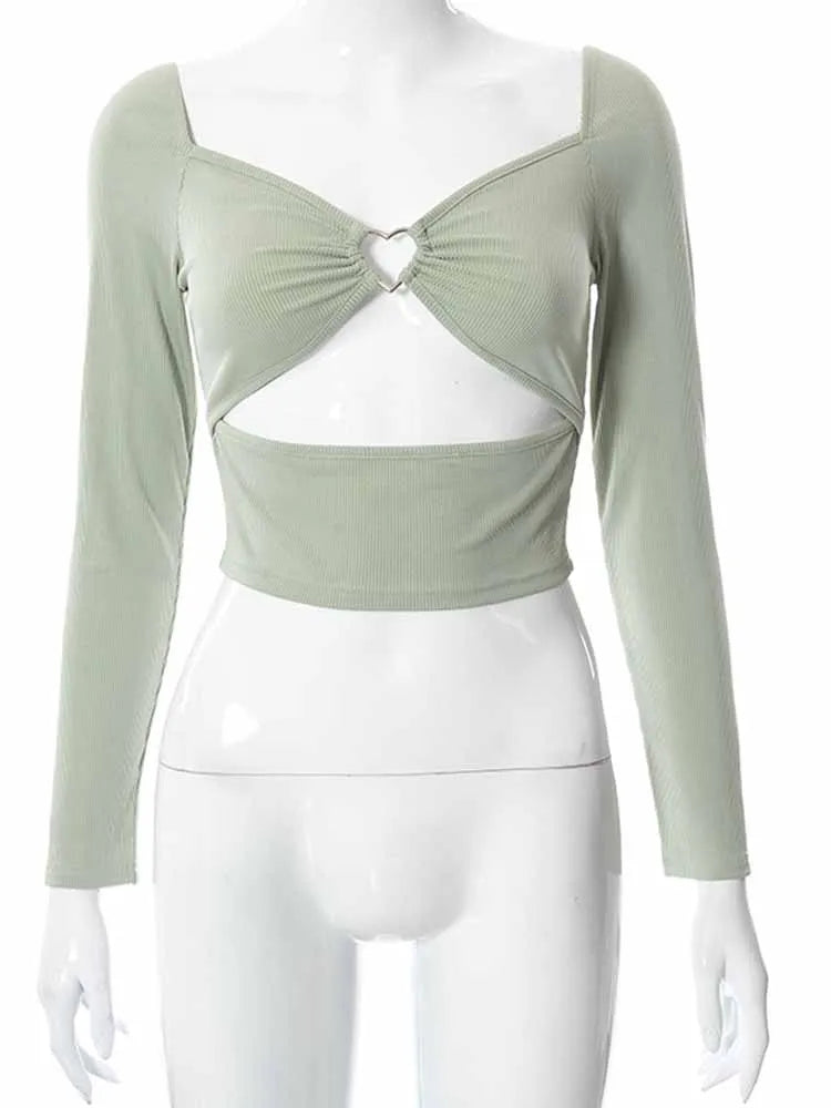 WomensOneStopShop™ Women V-neck Long Sleeve Crop Top