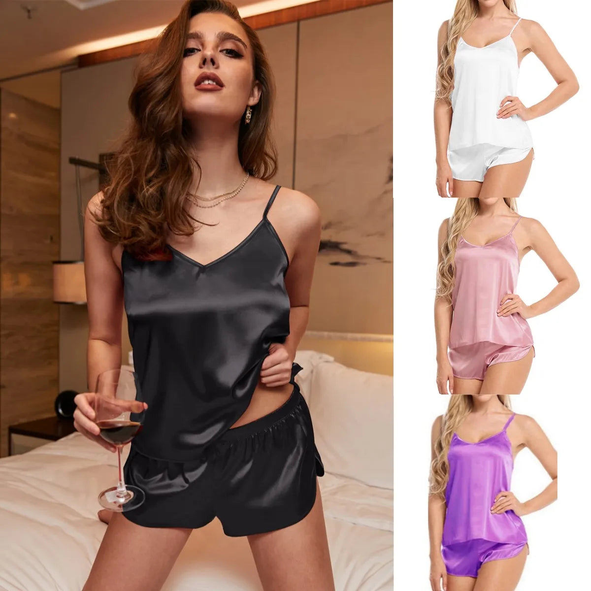 WomensOneStopShop™ Women's Pajamas Lingerie Set Satin