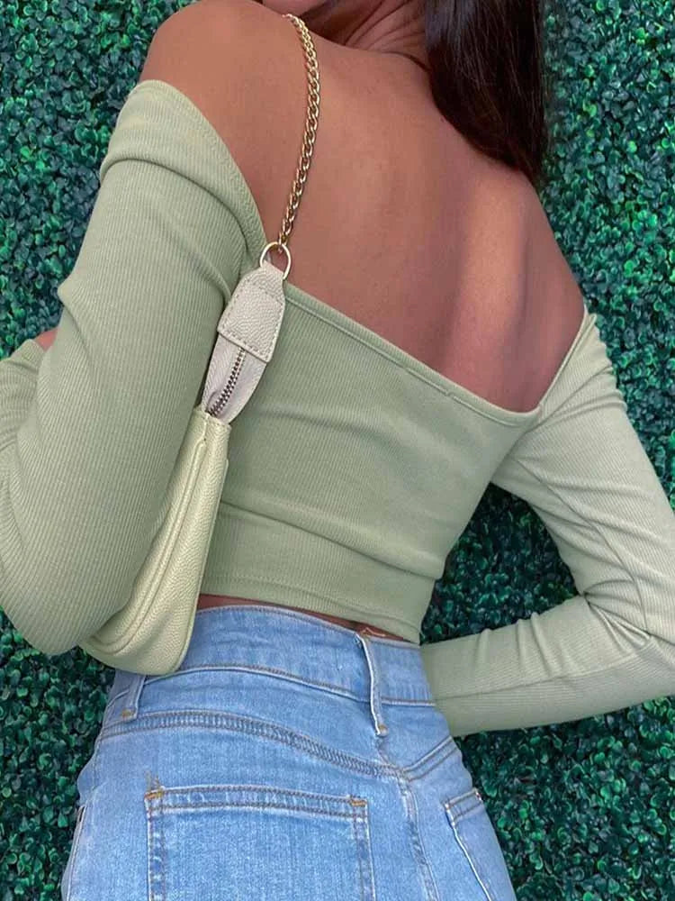 WomensOneStopShop™ Women V-neck Long Sleeve Crop Top