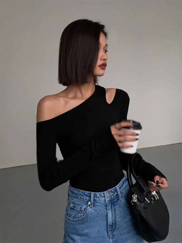 WomensOneStopShop™ Women Collar Off-shoulder Tshirt