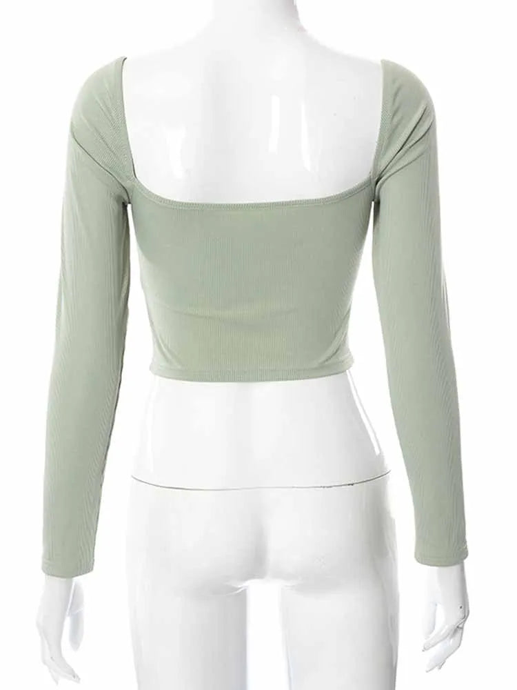 WomensOneStopShop™ Women V-neck Long Sleeve Crop Top
