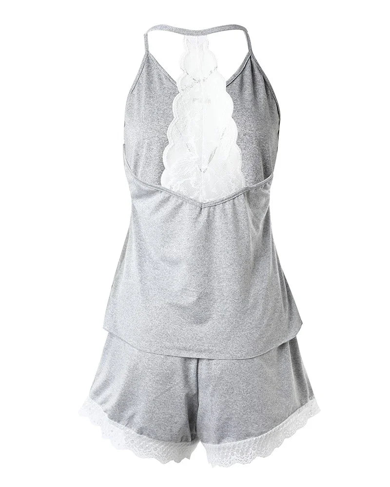 WomensOneStopShop™ Women Crochet Lace 2 Pieces Pajamas