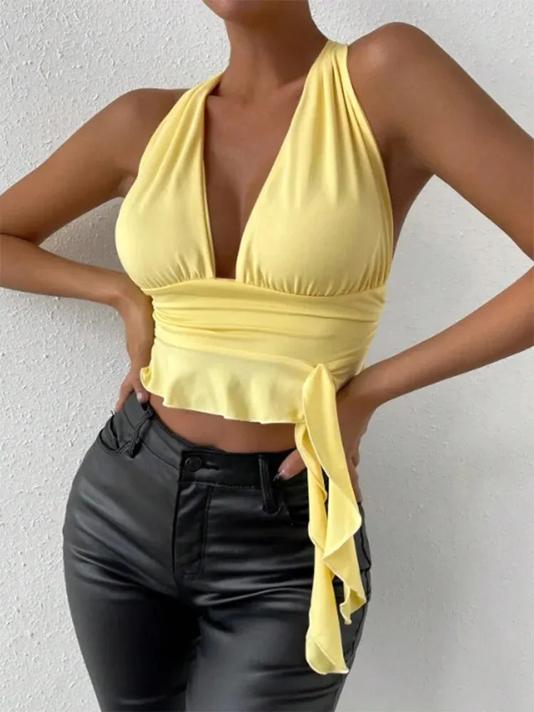 WomensOneStopShop™ Women Sexy Tight Fitting Deep V-neck Top