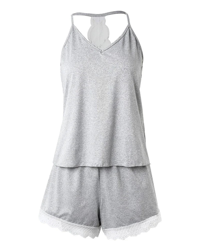 WomensOneStopShop™ Women Crochet Lace 2 Pieces Pajamas