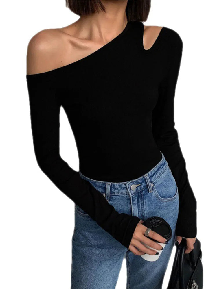 WomensOneStopShop™ Women Collar Off-shoulder Tshirt
