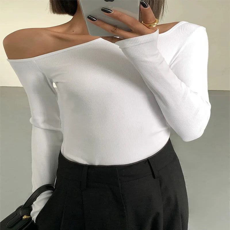 WomensOneStopShop™ Women Collar Off-shoulder Tshirt