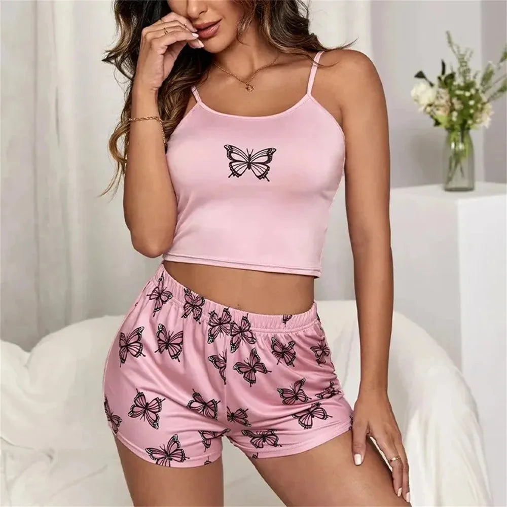 WomensOneStopShop™ Women 2 piece Butterfly pajama set